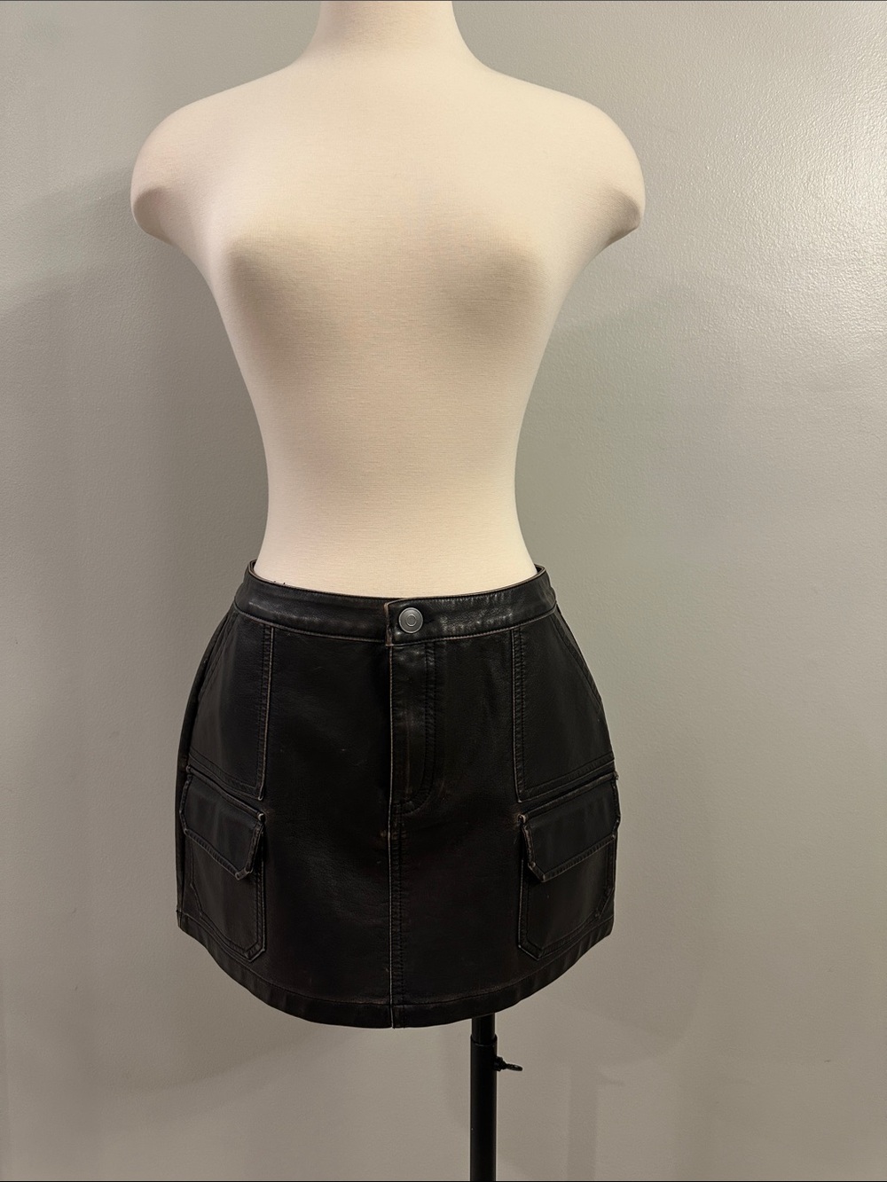 Black Faux Leather Cargo Mini Skirt
